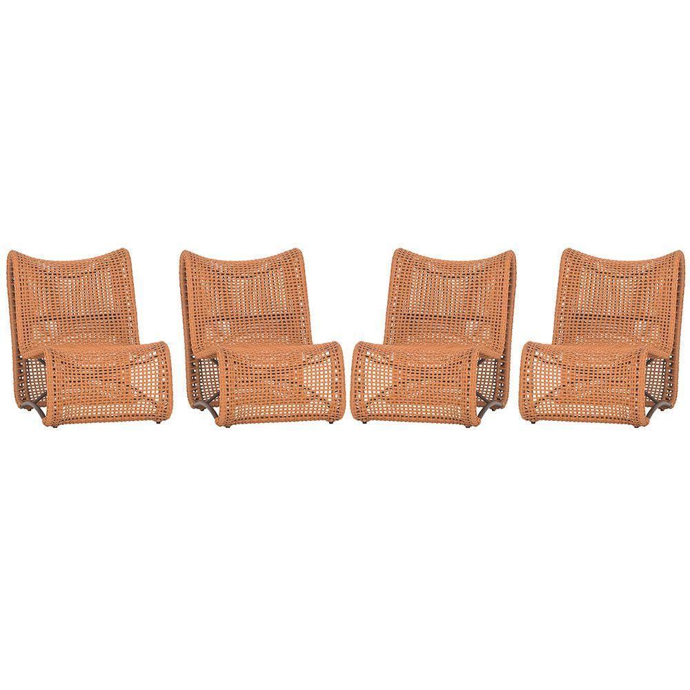 4 Poltronas Texas Em Alumínio Marrom Corda Náutica Trama Terra Cota - 1