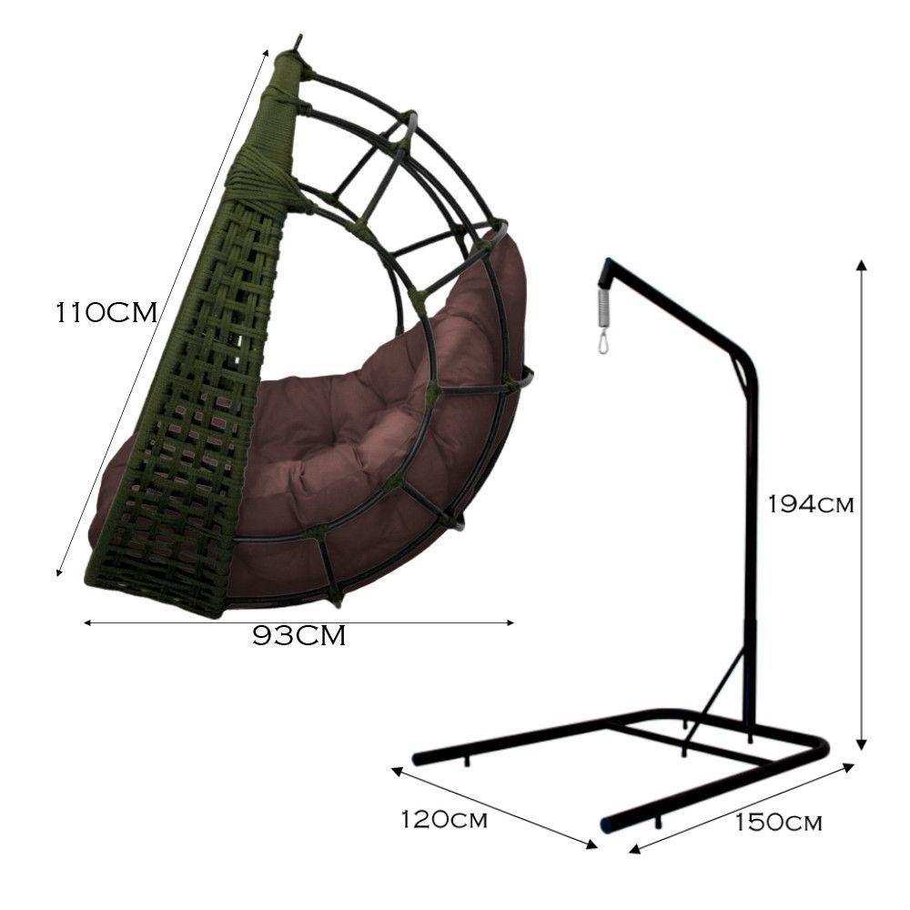 Cadeira Balanço Ninho Suspenso Em Corda Náutica Luxo Com Suporte Verde-marrom - 2