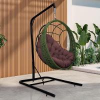 Cadeira Balanço Ninho Suspenso Em Corda Náutica Luxo Com Suporte Verde-marrom - 1