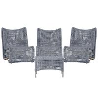 3 Poltronas E Mesa Texas Alumínio Fendi Corda Náutica Trama Prata - 1