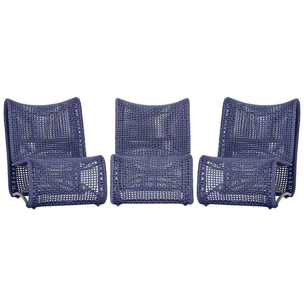 3 Poltronas Texas Em Alumínio Preto Corda Náutica Trama Azul - 1