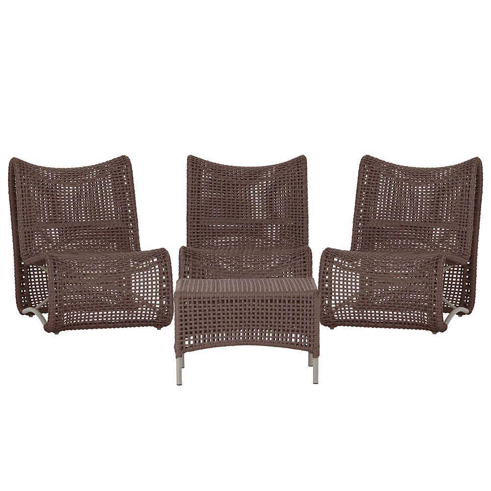 3 Poltronas E Mesa Texas Alumínio Fendi Corda Náutica Trama Marrom - 1