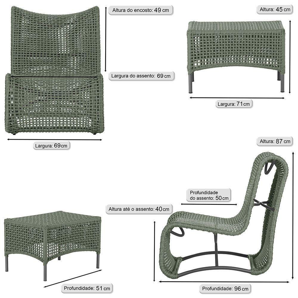 1 Poltrona E Mesa Texas Alumínio Preto Corda Náutica Trama Verde - 2