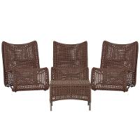 3 Poltronas E Mesa Texas Alumínio Preto Corda Náutica Trama Marrom - 1