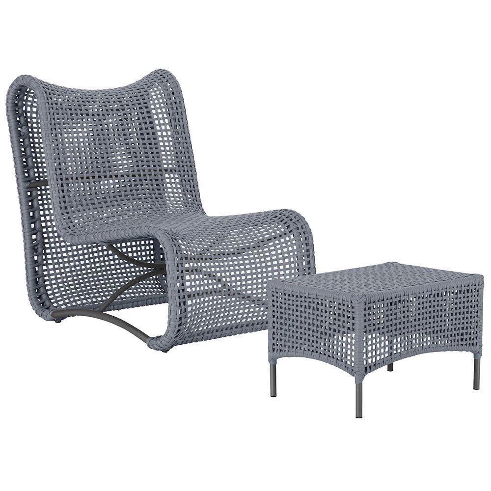 1 Poltrona E Mesa Texas Alumínio Preto Corda Náutica Trama Prata - 1