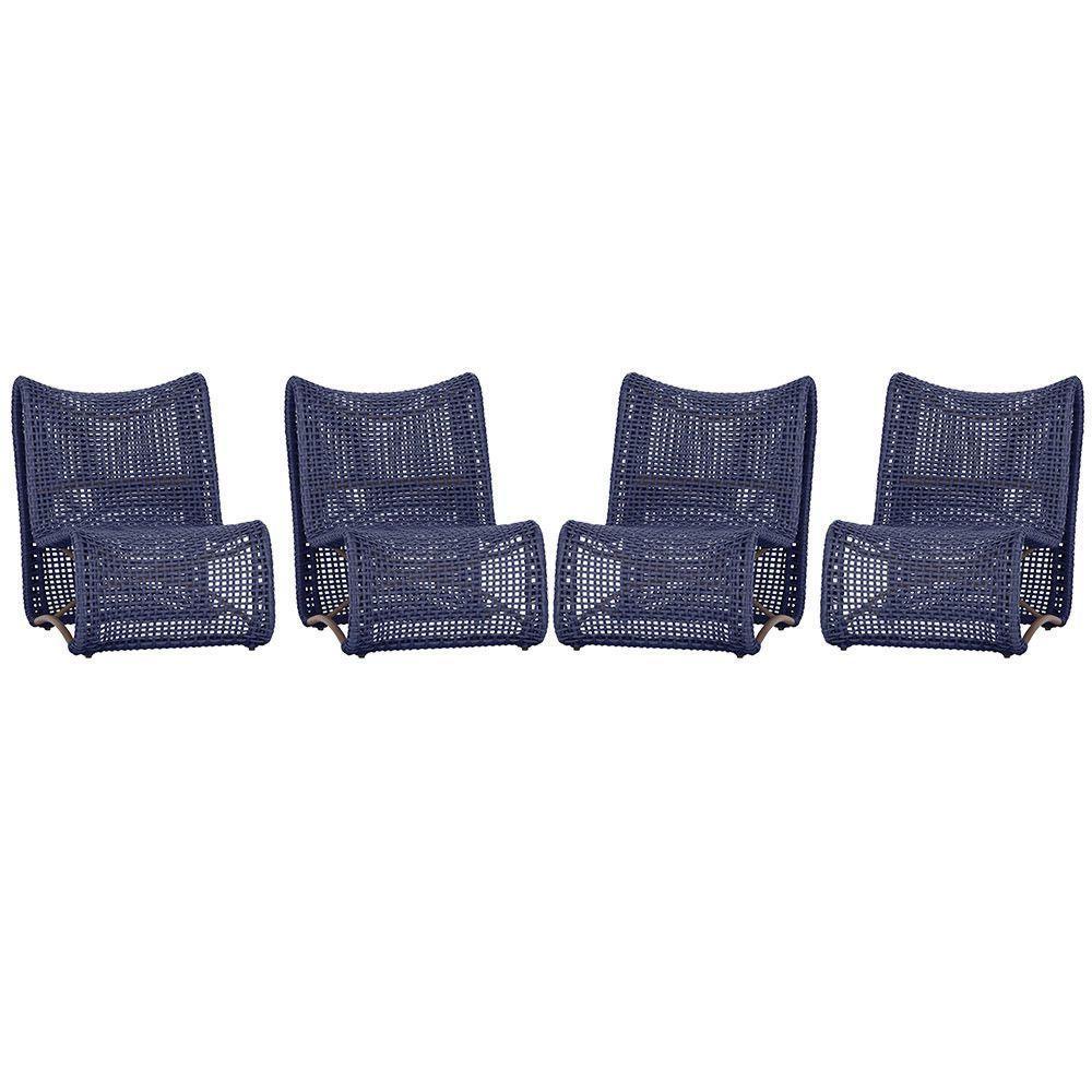 4 Poltronas Texas Em Alumínio Marrom Corda Náutica Trama Azul - 1