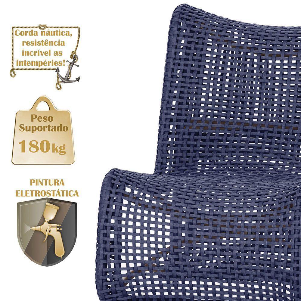 4 Poltronas Texas Em Alumínio Marrom Corda Náutica Trama Azul - 4