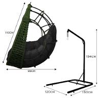 Cadeira Balanço Ninho Suspenso Em Corda Náutica Luxo Com Suporte Verde-preto - 2