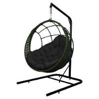 Cadeira Balanço Ninho Suspenso Em Corda Náutica Luxo Com Suporte Verde-preto - 5