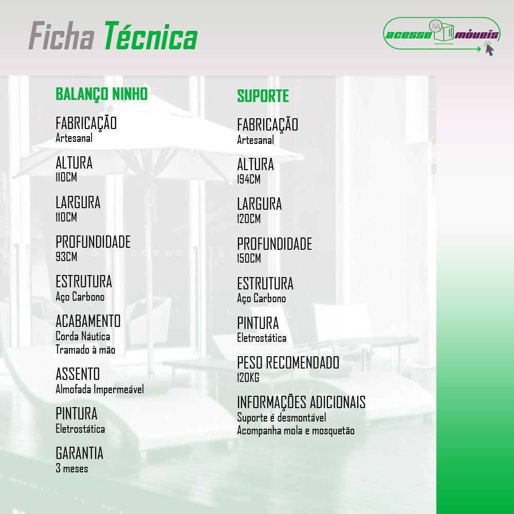 Cadeira Balanço Ninho Suspenso Em Corda Náutica Luxo Com Suporte Preto-azul - 2