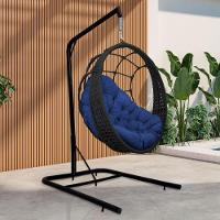 Cadeira Balanço Ninho Suspenso Em Corda Náutica Luxo Com Suporte Preto-azul - 1