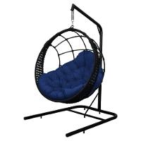 Cadeira Balanço Ninho Suspenso Em Corda Náutica Luxo Com Suporte Preto-azul - 3