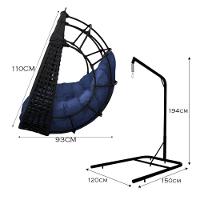 Cadeira Balanço Ninho Suspenso Em Corda Náutica Luxo Com Suporte Preto-azul