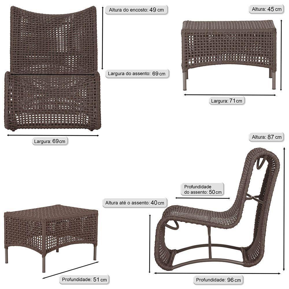 1 Poltrona E Mesa Texas Alumínio Marrom Corda Náutica Trama Marrom - 2