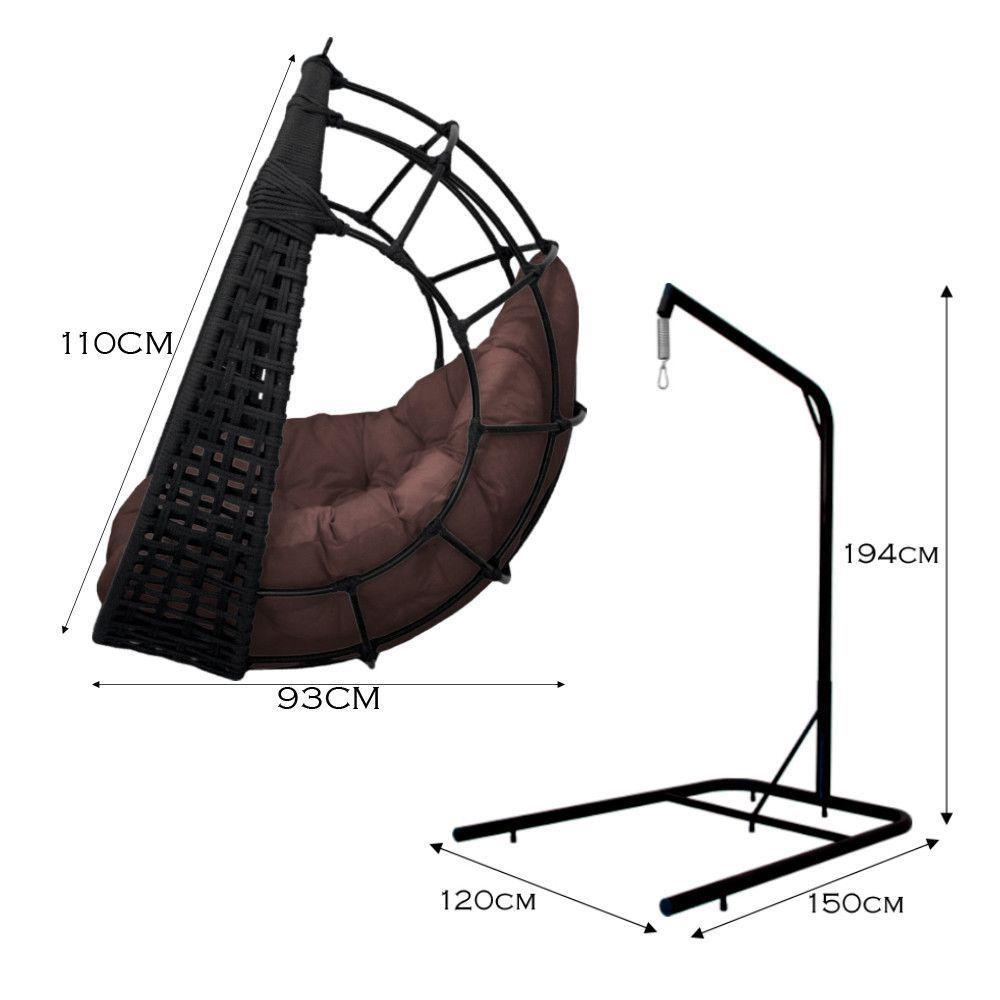 Cadeira Balanço Ninho Suspenso Em Corda Náutica Luxo Com Suporte Preto-marrom - 5