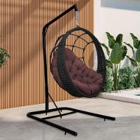 Cadeira Balanço Ninho Suspenso Em Corda Náutica Luxo Com Suporte Preto-marrom - 1