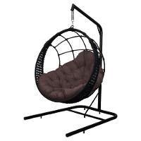 Cadeira Balanço Ninho Suspenso Em Corda Náutica Luxo Com Suporte Preto-marrom