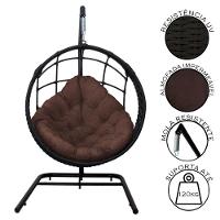 Cadeira Balanço Ninho Suspenso Em Corda Náutica Luxo Com Suporte Preto-marrom - 6