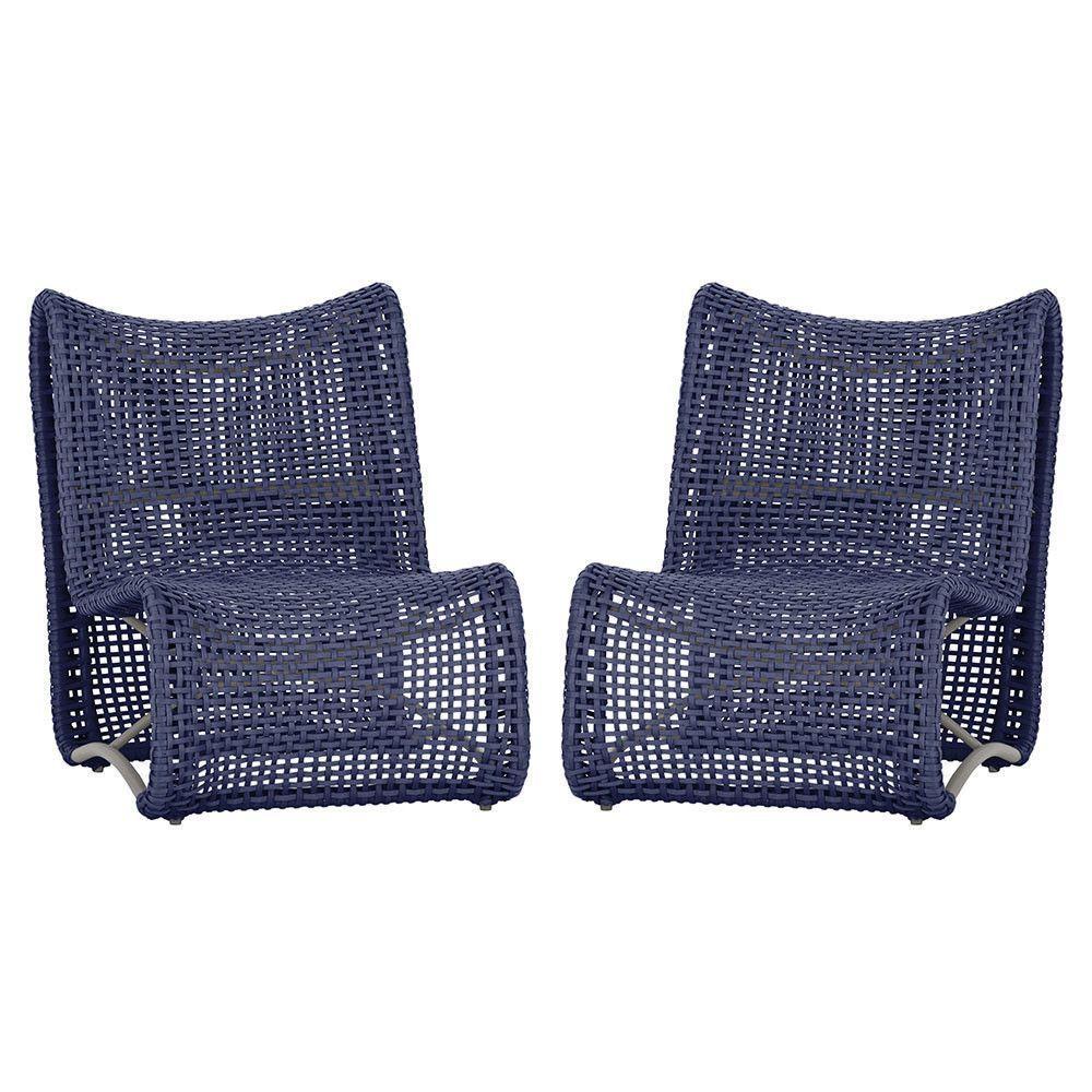 2 Poltronas Texas Em Alumínio Fendi Corda Náutica Trama Azul - 1