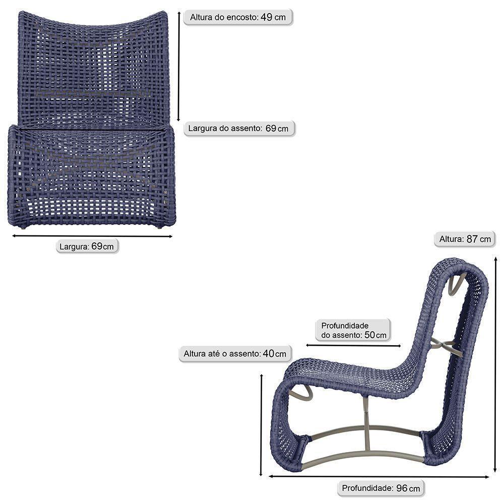 2 Poltronas Texas Em Alumínio Fendi Corda Náutica Trama Azul - 2