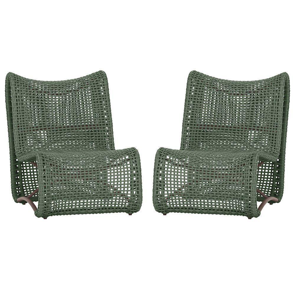 2 Poltronas Texas Em Alumínio Marrom Corda Náutica Trama Verde - 1