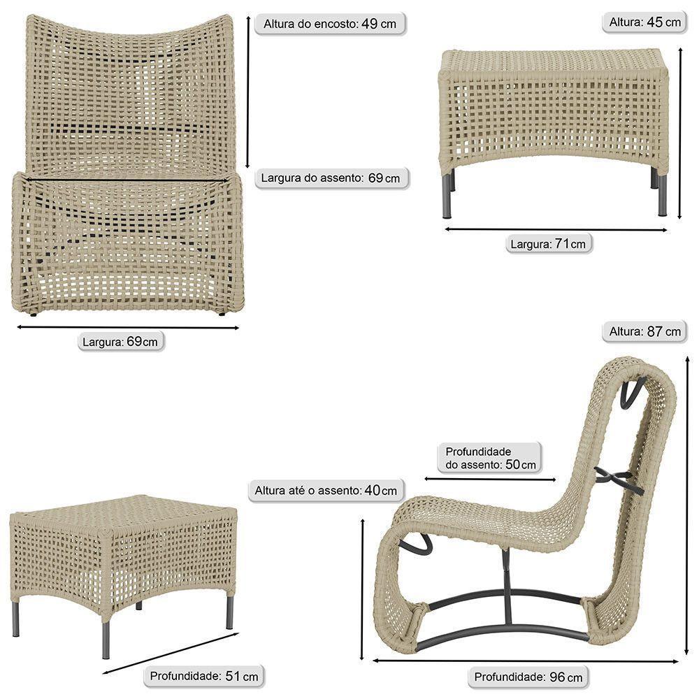 1 Poltrona E Mesa Texas Alumínio Preto Corda Náutica Trama Rami - 2