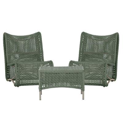 Kit 2 Poltronas E Mesa Texas Alumínio Corda Náutica Fendi Verde Trama Original