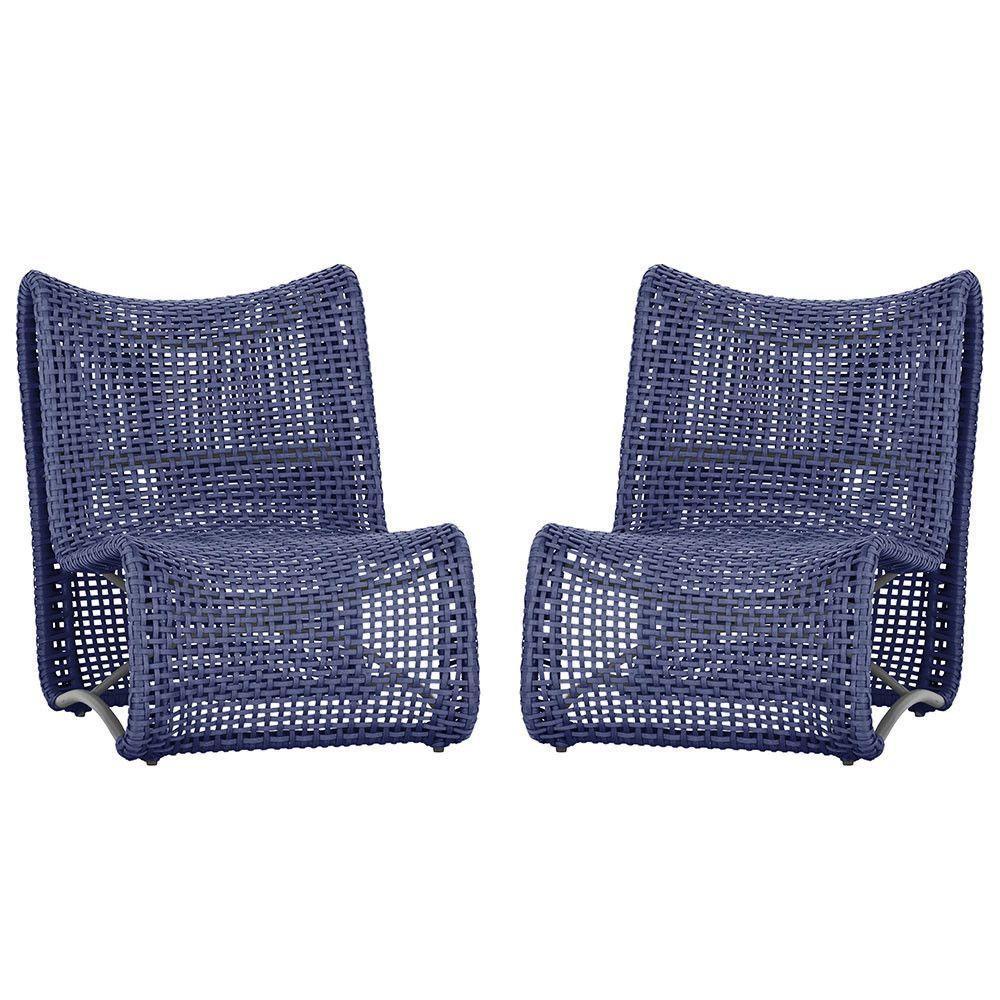 2 Poltronas Texas Em Alumínio Preto Corda Náutica Trama Azul - 1