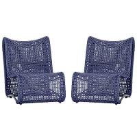 2 Poltronas Texas Em Alumínio Preto Corda Náutica Trama Azul - 1