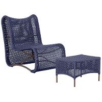 1 Poltrona E Mesa Texas Alumínio Marrom Corda Náutica Trama Azul - 1