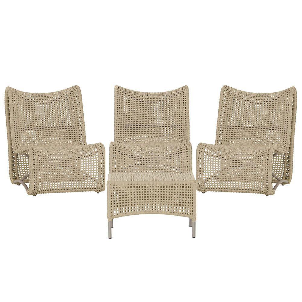 3 Poltronas E Mesa Texas Alumínio Fendi Corda Náutica Trama Rami - 1