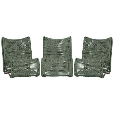 3 Poltronas Texas Em Alumínio Marrom Corda Náutica Trama Verde