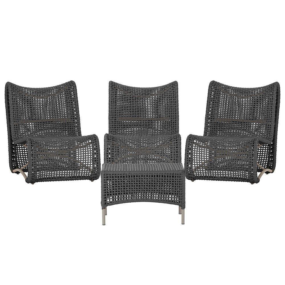 3 Poltronas E Mesa Texas Alumínio Fendi Corda Náutica Trama Preto - 1