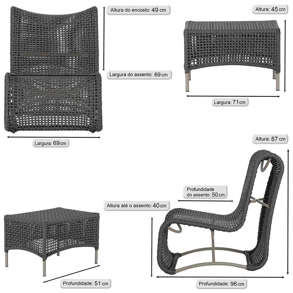 3 Poltronas E Mesa Texas Alumínio Fendi Corda Náutica Trama Preto - 2