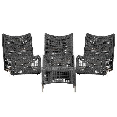 3 Poltronas E Mesa Texas Alumínio Fendi Corda Náutica Trama Preto