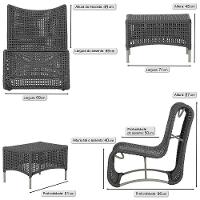 3 Poltronas E Mesa Texas Alumínio Fendi Corda Náutica Trama Preto - 2