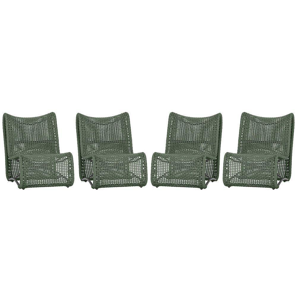 4 Poltronas Texas Em Alumínio Preto Corda Náutica Trama Verde - 1