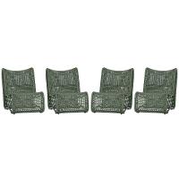 4 Poltronas Texas Em Alumínio Preto Corda Náutica Trama Verde - 1