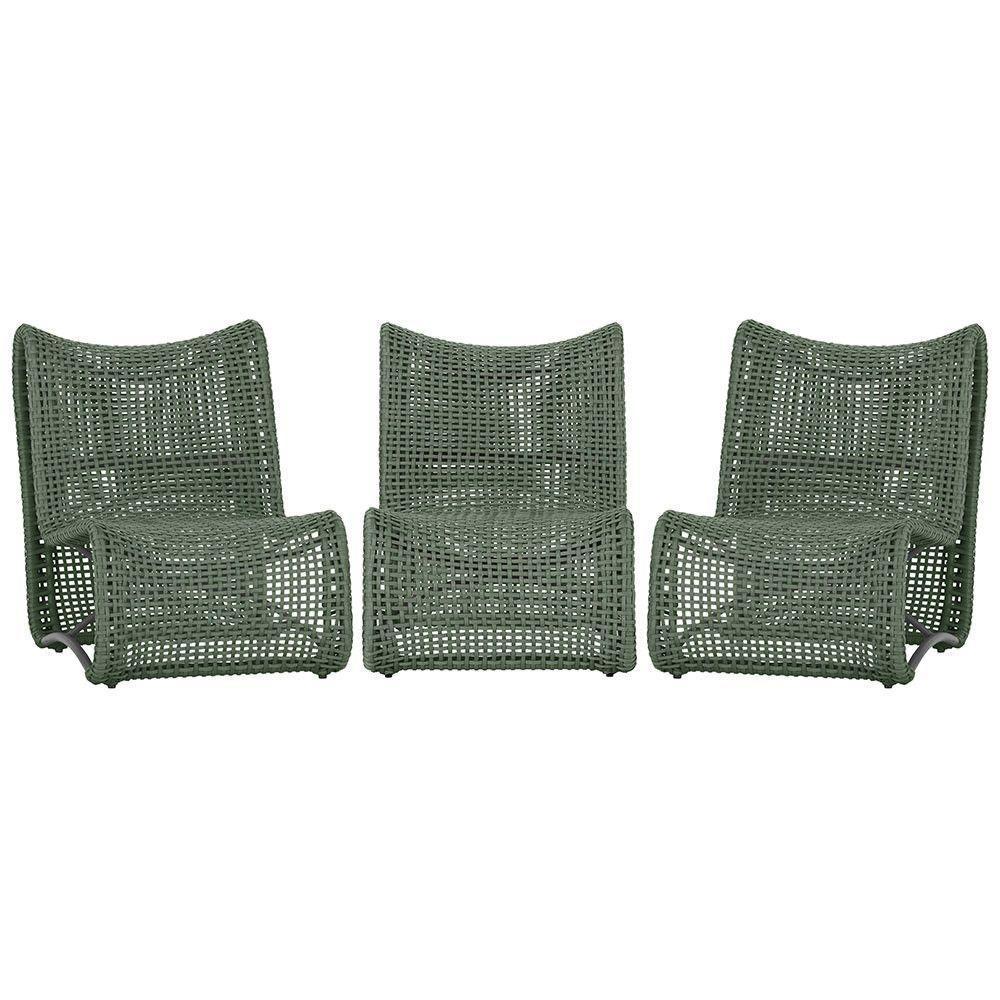 3 Poltronas Texas Em Alumínio Preto Corda Náutica Trama Verde - 1