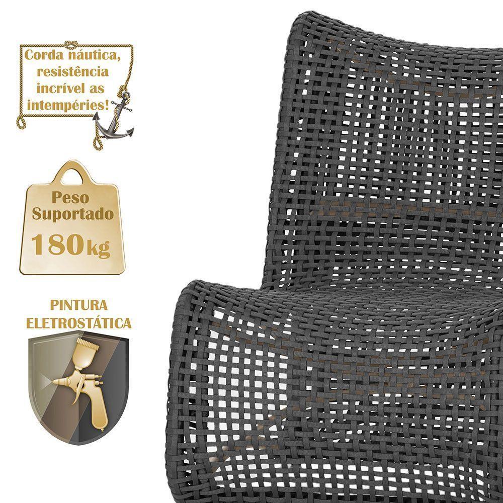 1 Poltrona E Mesa Texas Alumínio Fendi Corda Náutica Trama Preto - 5