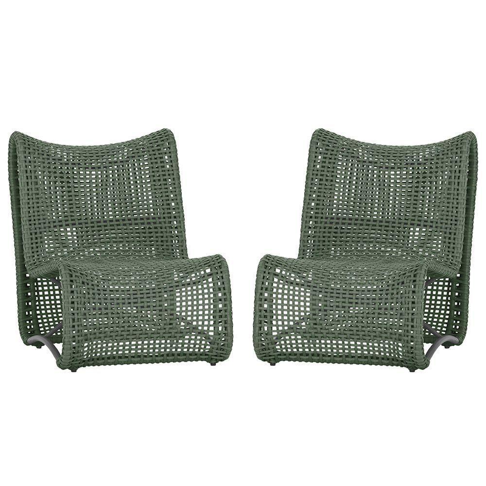 2 Poltronas Texas Em Alumínio Preto Corda Náutica Trama Verde - 1