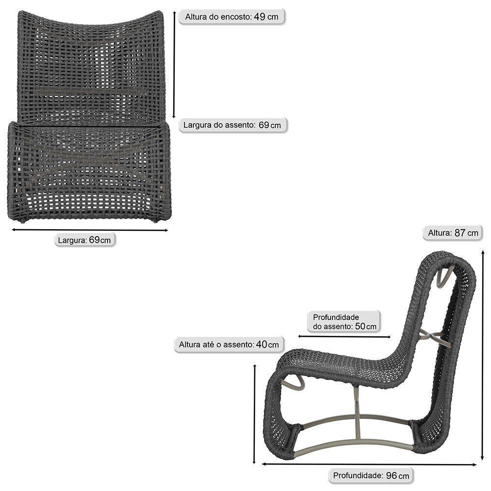 3 Poltronas Texas Em Alumínio Fendi Corda Náutica Trama Preto - 2