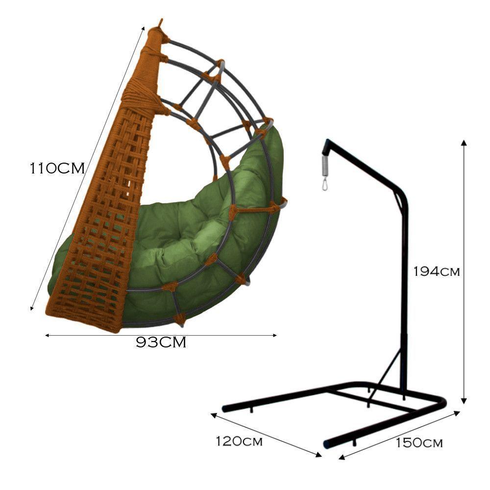Cadeira Balanço Ninho Suspenso Em Corda Náutica Luxo Com Suporte Ocre-verde - 3
