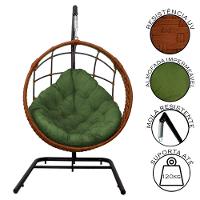Cadeira Balanço Ninho Suspenso Em Corda Náutica Luxo Com Suporte Ocre-verde