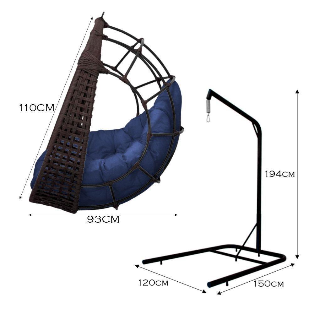 Cadeira Balanço Ninho Suspenso Em Corda Náutica Luxo Com Suporte Marrom-azul - 6