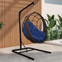 Cadeira Balanço Ninho Suspenso Em Corda Náutica Luxo Com Suporte Marrom-azul - 1