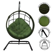 Cadeira Balanço Ninho Suspenso Em Corda Náutica Luxo Com Suporte Verde