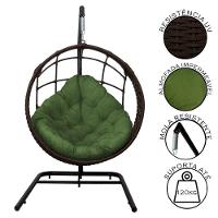 Cadeira Balanço Ninho Suspenso Em Corda Náutica Luxo Com Suporte Marrom-verde