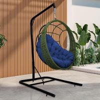 Cadeira Balanço Ninho Suspenso Em Corda Náutica Luxo Com Suporte Verde-azul - 1