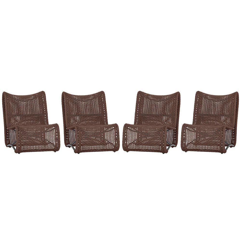 4 Poltronas Texas Em Alumínio Preto Corda Náutica Trama Marrom - 1